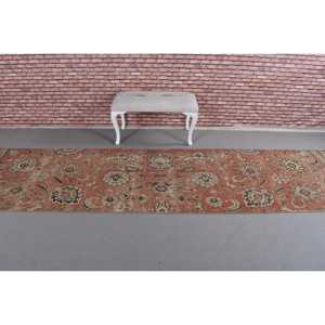 0.3x13.9 ft Vintage Rug, Turkish <b>Runner</b> Rug, <b>Red</b> Green Floral Rug - Product Image 3