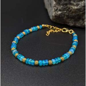 Blue Ethiopian <b>Opal</b> Tennis <b>Bracelet</b> Trendy Religious Gold Plated Zinc Alloy Bangles with Diamond and Pearl Gift - Product Image 3