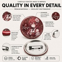 Maßgefertigte Anime-Stil Metall-Buttons mit Offsetdruck für Cosplay-Events, Souvenirs und Großhandel