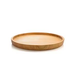 Handmade Round Wooden Food Serving Tray <b>Rustic</b> Ottoman <b>Wood</b> Tray Without Handle Brown Color by glowin fashion - Product Image 2