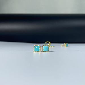 Aretes de Botón Clásicos para Mujer con Cuentas Cuadradas de Turquesa, Fabricante Mayorista 2025, China DLF1483 - Product Image 2