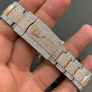 Reloj de Lujo de Dos Tonos en Acero Inoxidable Antiguo con Incrustaciones de Moissanita y Bisel de Diamantes, Estilo Hip Hop VVS1, Correa de 20 mm - Product Image 2