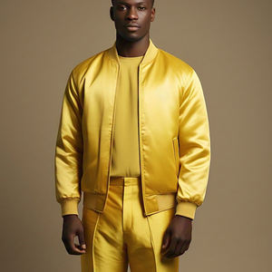 Manteau de veste en satin à fermeture éclair à col rond OEM Blouson en satin à la mode de haute qualité - Product Image 1