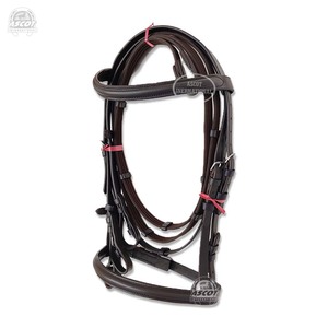 Vente en gros de bride surélevée en cuir avec rênes rembourrées réglables pour équipement de cheval équestre logo personnalisé - Product Image 3