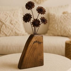 Jarrones de madera con acabado rústico combinados con flores silvestres, macetas decorativas para decoración de estilo campestre en casas de campo acogedoras - Product Image 6