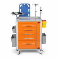 Chariot d'urgence médical moderne en plastique, chariot de soins multicolore pour hôpital, chariot de traitement à 5 tiroirs pour USI, clinique, salle de sport, avec poteau porte-perfusion