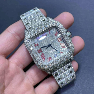 Eleva tu apariencia con nuestro último reloj de pulsera para hombre tachonado a mano con acero inoxidable con accesorio de diamantes VVS Moissanite - Product Image 3