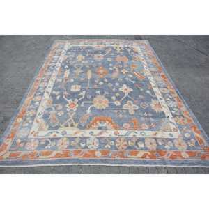 พรมตุรกีขนาดใหญ่พิเศษ 9.3x13.5 ฟุต สีน้ำเงินส้ม ลายอิคัต ทำจากขนสัตว์ - Product Image 1