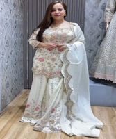 Setelan Salwar Kameez Pesta Vintage Bergaya Sederhana untuk Wanita, 3 Potong Katun Anarkali, Atasan, Bawahan, dan Dupatta, Cepat Kering