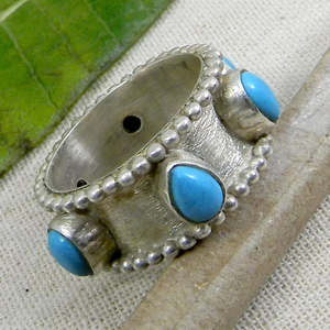 Anillo de Plata de Ley 92.5 con Piedra Preciosa de Turquesa Natural Sleeping Beauty de 5x3 mm y 6.20 g, Piedras Preciosas Sueltas - Product Image 2