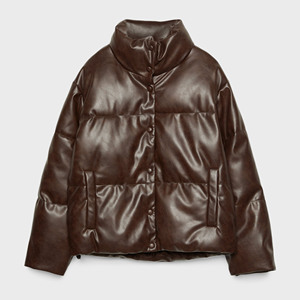 Chaqueta de cuero marrón oscuro personalizada Puffer, abrigo de invierno bordado transpirable de talla grande para mujer, moda 2023 - Product Image 1