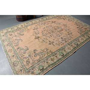 Alfombra de lana clásica vintage de 6x9,3 pies, diseño de retazos verde beige, área grande rectangular para entrada, pila de felpa, altura con respaldo de látex - Product Image 2