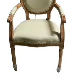 Antique french style round back wooden armchair Solid oak carved dining Hotel livingroom chair