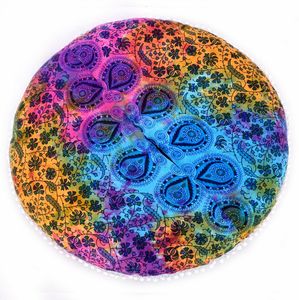 <b>Peacock</b> Mandala Floor <b>Cushion</b> Cover Handmade Home Decor 32 Inch Multi Color Cotton Pouffe Cover By Indian Consigners - Product Image 2