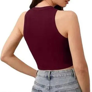 Débardeurs courts à col ras du cou pour femmes gilet en Spandex sans manches confortable et décontracté pour les vêtements de sport d'été Design côtelé court - Product Image 4