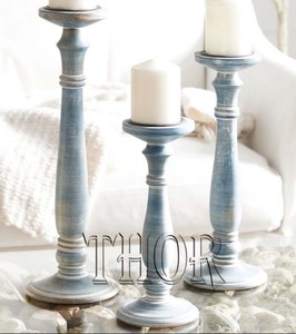 Bougeoirs en bois, grands bougeoirs en bois, colonnes arrondies et tournées, Style campagnard, inactif, rustique, Style ferme, ensemble de 3 - Product Image 2