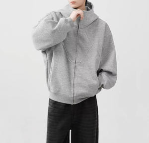 Oversize Loose Heavyweight Blank Heavy Black Drop Shoulder 100% algodón Fleece Zipper Plus Size Hoodies Sudadera para hombres - Product Image 4