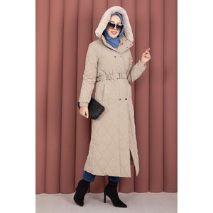 Abrigo de lujo con capucha de piel de visón Nova y cinturón, parka estampada, ropa exterior de lana y seda tejida - Product Image 1