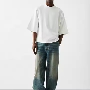Nouveaux hommes demi-manches de haute qualité 100% coton Boxy Streetwear T-shirt poids lourd 300gsm recadrée blanc surdimensionné plaine T-shirt - Product Image 4
