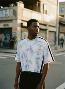 T-shirt court oversize à imprimé abstrait, design sublimation intégrale, polyester respirant, unisexe, streetwear - Product Image 5