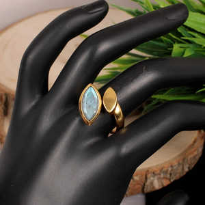 Anillo de declaración bohemio romántico de Plata de Ley 925 con corte esmeralda de labradorita Natural y piedras de corte ovalado diseño elegante bonito - Product Image 6