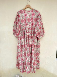 Haute qualité indien main bloc coton robe patineuse longue en mousseline de soie florale et solide imprimé numérique longueur Midi - Product Image 2