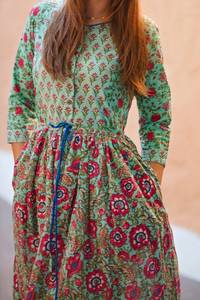 Robe Zahara imprimée à la main, robe bohème en coton, décontractée, occasionnelle, vacances, été, florale, turquoise, rose - Product Image 6