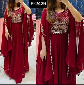 Latest <b>Women</b> Wear Ready to Wear Long Anarkali Style Georgette <b>Kurtis</b> with Lace Border Georgette Dupatta Set <b>for</b> Wedding Wear - Product Image 5
