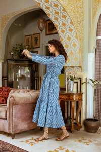 Main bloc imprimé coton robe imprimé fleuri longue été Maxi robe Style bohème pur coton léger à la main - Product Image 5