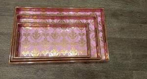 Bandeja de Madera con Estampado Esmaltado Rosa y Naranja, Madera de Alta Calidad con Diseño Decorativo para Servir Desayuno, Postre o Plato - Product Image 5