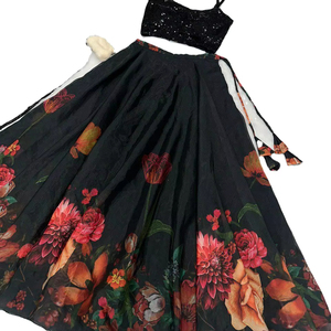 frock and frill embroidered maxi dress Black Navratri 9 Meter Flair Chaniya Choli