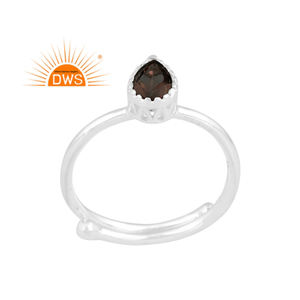 แหวนควอทซ์สโมควอทซ์สโมคกี้สีเงินสเตอร์ลิงธรรมชาติแบบเรียงซ้อนได้ทันสมัยออกแบบได้ตามต้องการผู้ผลิตเครื่องประดับตามต้องการ - Product Image 1