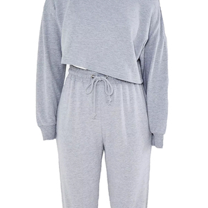 Sudadera con capucha de dos piezas recortada de alta calidad de algodón 100% para mujer, conjunto de chándal con hombros descubiertos de 2 piezas, Top corto y Sudadera con capucha - Product Image 6