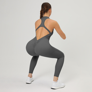 Venta al por mayor cremallera Fitness mujeres mono deporte traje de una pieza sin mangas cuerpo Legging gimnasio ropa mono ropa deportiva - Product Image 4