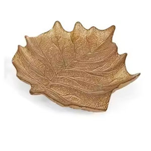 Plat de service en aluminium couleur or en forme de feuille plat de service et bol de service en forme de feuille pour vente chaude plat de service en feuille - Product Image 2