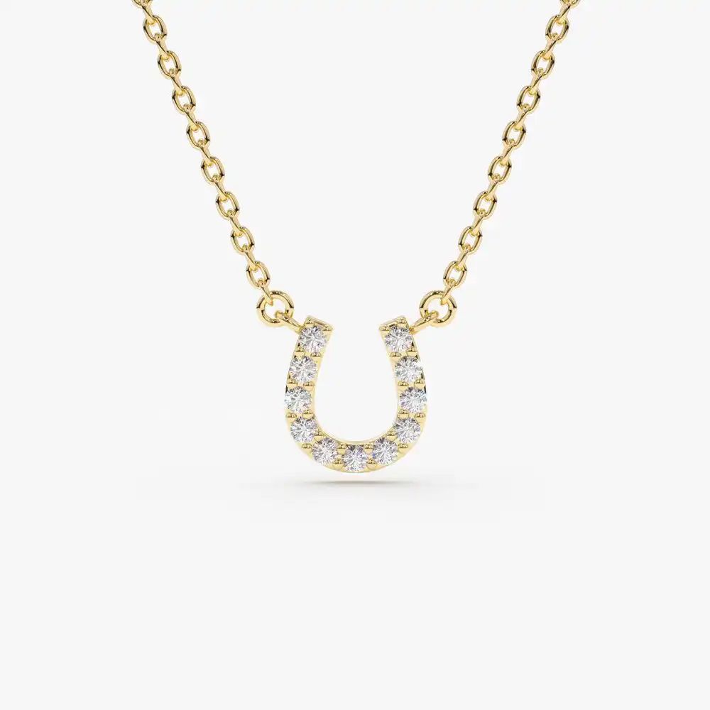 Baru Datang Penjualan Terbaik Trendy Rantai Grosir Perhiasan 14K Emas Beruntung Tapal Kuda Pesona Kalung dengan Berlian Bulat Asli untuk Dia