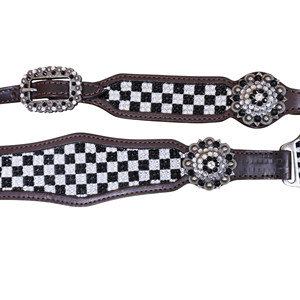Serre-tête en cuir occidental et collier de poitrine strass décorés ensembles de tack bling à carreaux noirs et blancs fabricant personnalisé - Product Image 4