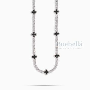 14K chapado en oro blanco 925 Plata enlace cubano fino 12mm Miami collar de cadena cubana trébol negro Moissanite CADENA DE TENIS joyería - Product Image 2