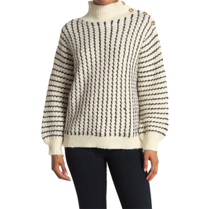 Maglione da donna francese casual nero a collo alto in lana merino, taglia XS, traspirante, caldo, lavorato a maglia, stampato, per inverno, autunno ed estate - Product Image 1