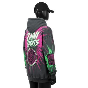 Sweat à capuche pour femme en coton molletonné premium 320 GSM, style streetwear, lavage à l'acide intense, avec empiècements, personnalisable avec logo, basiques - Product Image 5