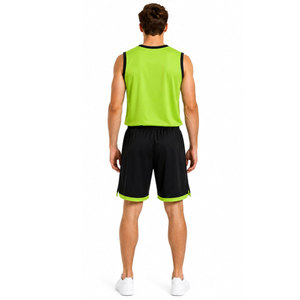 Conjunto de camiseta de baloncesto verde y negro para hombre, pantalones cortos de uniforme transpirables con estampado geométrico y cuello en V sin mangas - Product Image 5