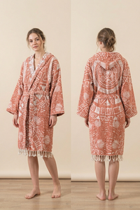 Albornoz turco Maori de tejido plano con estampado tribal, con capucha, 100% algodón - Product Image 5