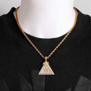 Collier à pendentif pyramide en forme d'oeil micro pavé pour hommes Style Hip Hop Bijoux en argent 925 avec diamant Moissanite glacé pour fiançailles - Product Image 5