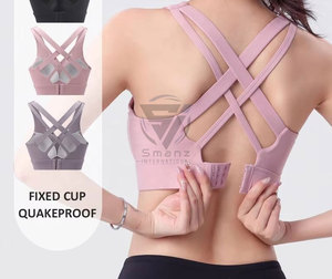Custom Phone Pocket Gym Wear Running Yoga Workout Crop <b>Top</b> <b>Cross</b> Back Sports Yoga Bra Sexy High Impact Comfortable Sports Bra - Product Image 2