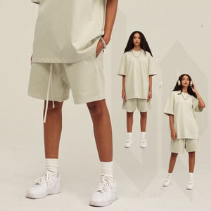 กางเกงขาสั้นผู้ชายผ้าโพลีเอสเตอร์/ ผ้าฝ้าย220gsm คุณภาพสูงกางเกงขาสั้นแฟชั่นแนววินเทจสีหมอกหนาทรงหลวมแนวสตรีท - Product Image 4