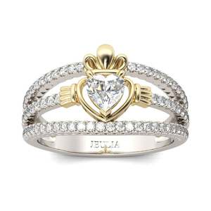 Anillo Claddagh de Plata de Ley con Cristal y Corte de Corazón en Dos Tonos Jeulia - Product Image 1