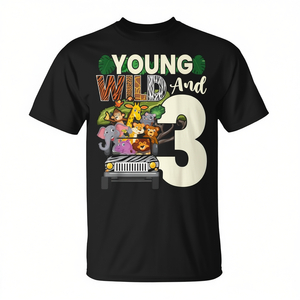 Maglietta per bambini di 3 anni, terzo compleanno, Young Wild Three, Safari Zoo, promozionale, personalizzabile - Product Image 2
