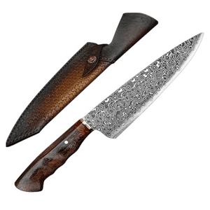 Vente en gros de commandes en gros personnalisées OEM ODM couteau de chef de cuisine en acier damassé fait à la main professionnel avec étui en cuir - Product Image 1