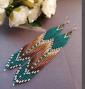 Pendientes de flecos, pendientes boho, pendientes de cuentas de semillas, pendientes hechos a mano Pendientes de flecos con cuentas bohemias, Pendientes de cuentas de plumas de canilla - Product Image 1