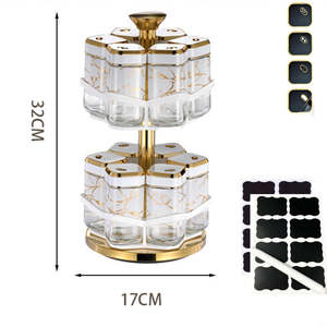 Support d'assaisonnement pour épices de cuisine en métal à 2 couches Organisateur de 12 bocaux en verre rotatif de stockage pour la maison - Product Image 5